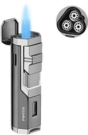 PIPITA Winddicht Fackel Feuerzeuge Sturmfeuerzeug 3 Jet Blauer Flammen Gas Nachfüllbar Metall Feuerzeuges mit Bohrer (Verkauft ohne Gas)