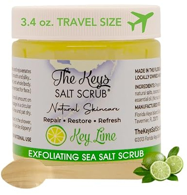 The Keys Salt Scrub -Sea Salt Scrub - Exfoliating Body Scrub with Wooden Spoon - Moisturizing Exfoliator for Hands, Foot, Bath, (3.4 Ounce (Pack of 1), Key Lime)