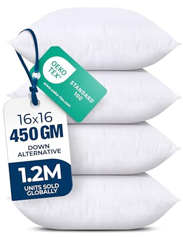 Utopia Bedding Throw Pillows (Set of 4, White) – 16 x 16 Inches Down Alternative Pillows for Bed, Sofa, and Couch - Fluffy Decorative Stuffer Pillow for Indoors & Outdoors