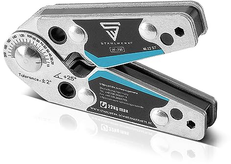 STAHLWERK Schweißmagnet mit einstellbarem Winkelbereich 20° bis 200° – 22 kg (48 lbs) Haftkraft, starker Magnet-Schweißwinkel/Magnetwinkel, zum präzisen Fixieren beim Schweißen, Löten & Justieren