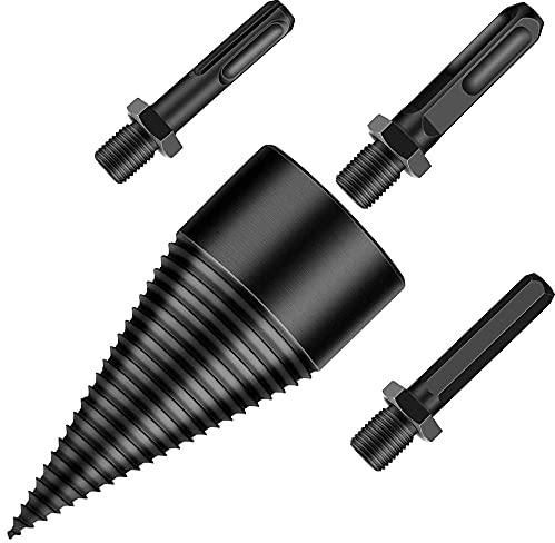 KAMIIN 42mm Foret de Fendeuse de Bois, Fendeur de Bois Conique pour Perceuse à Bois et Fraise à Bois de chauffage Fendeur conique en acier Haute vitesse avec 3 poignées (Hex+Square+Round)