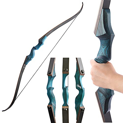 ZSHJGJR 60 inch Arc Classique Takedown Arc Tir à l'arc pour Adultes Chasse Tournage Cible Entraînement toi Concurrence Survie Arc Long Recurve Bow 20 25 30 35 40 lbs Droitier (Bleu, 25 LBS)
