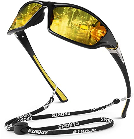 WEAROYO Night Vision Driving Glasses for Men Women,Sports Style Wrap Around Anti Glare with Polarized Yellow Lens