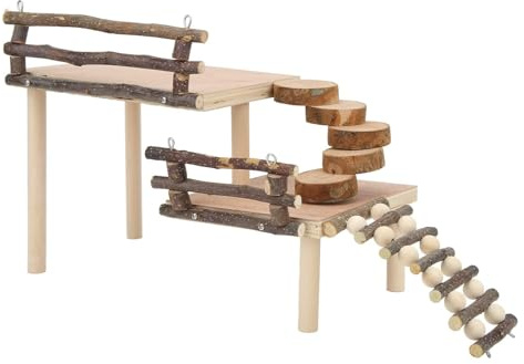 Cyrank Hamster Kletterplattform, 2-Schicht hölzerne Hamster Plattform mit Kletterleiter Hamster Spielplatz Aktivität Plattform Hamster Leiter für Chinchilla Eichhörnchen Kaninchen Meerschweinchen