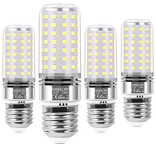 SanGlory 13W E27 LED Glühbirnen, 1400LM LED Lampe E27 Kaltweiß 6000K ersetzt 100W Halogenlampen, Leuchtmittel E27 LED Birne 360° Abstrahwinkel Energiesparlampe Nicht Dimmbar, 4er-Pack