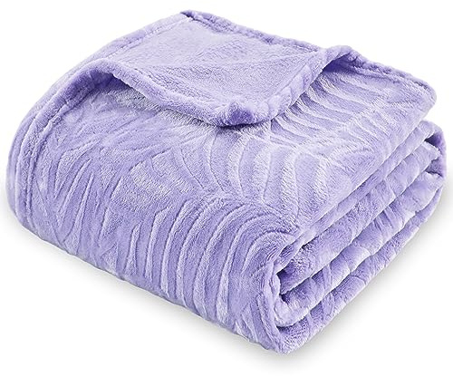 SOCHOW Leaves Textured Flannel Fleece Throw Blanket 127cm x 150cm, Lilac