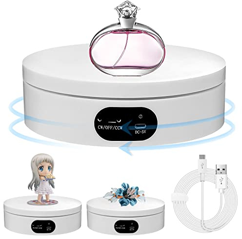 Aicharynic Drehteller Elektrisch, Drehbarer Präsentationsständer drehscheibe elektrisch 360-Grad-Drehteller für Fotografie-Produkte, Schmuck, Uhr, 3D-Modelle, Kuchen und Sammlerstücke