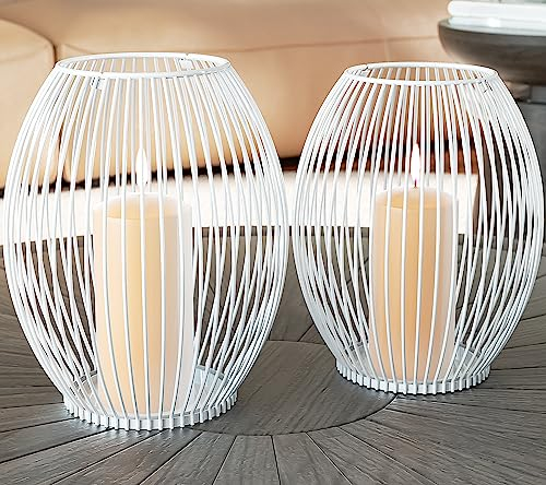 GoMaihe Kerzenständer 2er Set, Deko Wohnzimmer Schlafzimmer Badezimmer Windlicht Kerzenhalter für Stumpenkerzen Tischdeko Weihnachten Hochzeit Geschenk, Metall Öffnen und Schließen, Weiss