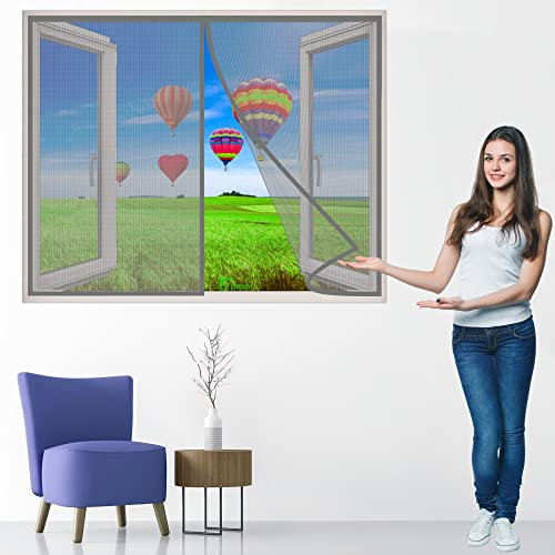 Moustiquaire Fenêtre Fenetre Aimantée Moustique Magnetique, 120x125 cm Rideaux Toile Insect Ecran, Rideaux Anti Mouches pour Fenêtre, Installation sans Outil Facile, Gris P