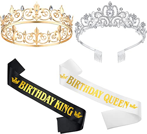 Eowppue Corona de cumpleaños Rey y Reina con cinturón para Hombres y Mujeres - Accesorios para Fiestas y Regalos de cumpleañosdisfraz