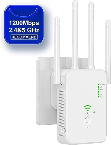 WiFi Booster Wireless Long Range Extender High Speed WiFi Router Repeater Amplifier Access Point 1200Mbps Dual Band 5GHz+2.4GHz Internet Signal Booster Ethernet/LAN Port 802.11b/g/n WPS Home Office