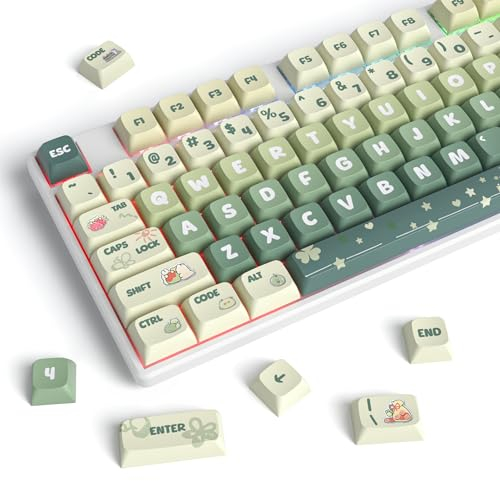 Owpkeenthy XDA PBT-Tastenkappen, 75 Prozent, 133 Tasten, Grün, benutzerdefiniert, 5 seitliche Farb-Sub für ANSI- und ISO-Layouts, Cherry Gateron MX-Schalter, mechanische Tastatur (hellgrün)