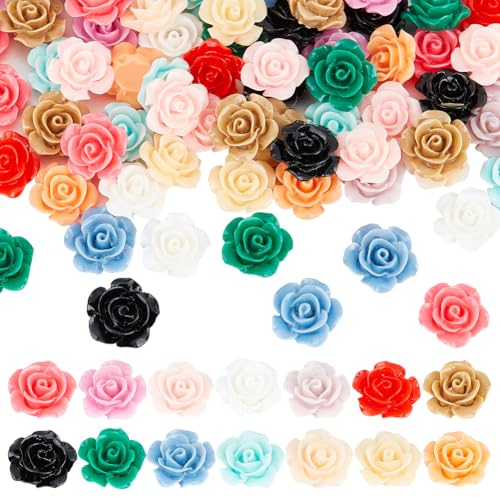 HOBBIESAY 112 mini rose in resina a base piatta in 14 colori, perline sfuse a base piatta, cabochon floreale, adatte per custodie per cellulari, cornici per foto, album di ritagli e creazione di