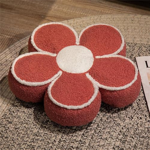 Hiseng Blume Sitzkissen Tatami Stuhlkissen Runde Weiches Dickes Matratzenkissen Bodenkissen Sitzpolster für Esszimmer Küche Terrasse Stuhl Bank (50cm,Rot)