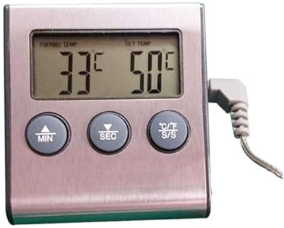 Fleischthermometer Digital mit Timer und Alarm Silber