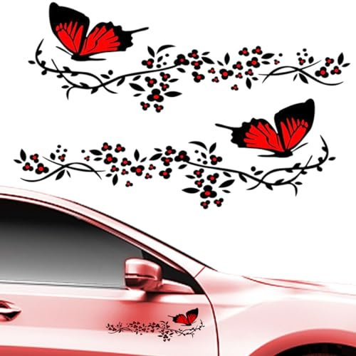 Niyata - Lote de 2 pegatinas con diseño de flores y mariposas, flores y mariposa para coche, pegatina de flor negra