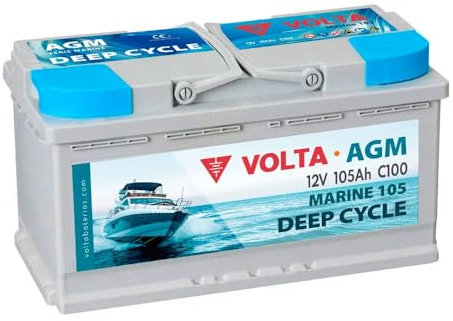 Batería para Barco Volta Marine 105, AGM 12V 105Ah, Especial Embarcaciones, Batería Barco 12v (AGM Deep Cycle) Gran Vida Útil, 353x175x190 mm, Fabricación Europea, Bateria Solar de Ciclo Profundo