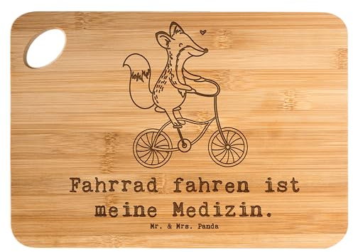 Mr. & Mrs. Panda Bambus - Schneidebrett Fahrrad fahren - Geschenk, Mountainbiking, Dankeschön, Schneidebrett Holz, Auszeichnung, Küchenbrett,
