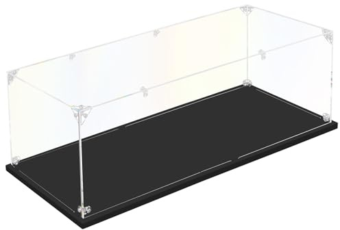 DOFOPO Acryl Vitrine Schaukasten Selbstmontage Klar Acrylbox 62 x 30 x 20cm | Staubdichte Transparente Display Case für Lego Lamborghini 42115/42143/42056; mit Schwarzer Basis; Handschuhe Putztuch