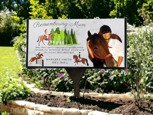Placa conmemorativa personalizable para mamá (diseño de caballo), personalizable con nombres, fechas, imágenes, mensajes