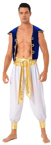 Sxiwei Herren Arabischer Prinz Kostüm Weste Vorne Offene mit Hose Zweiteiliger Araber Themen Party Orient Outfit Halloween