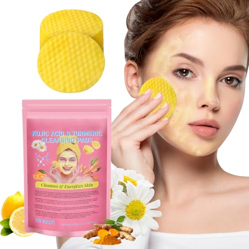 LOPHE Tampons Nettoyants Au Curcuma à l'Acide Kojique, 40pcs Coussin en Mousse Exfoliante Au Curcuma pour Visage et le corps, Nettoyage et l'Exfoliation Éclatant Peau Rejuvenates, Unifie le Teint