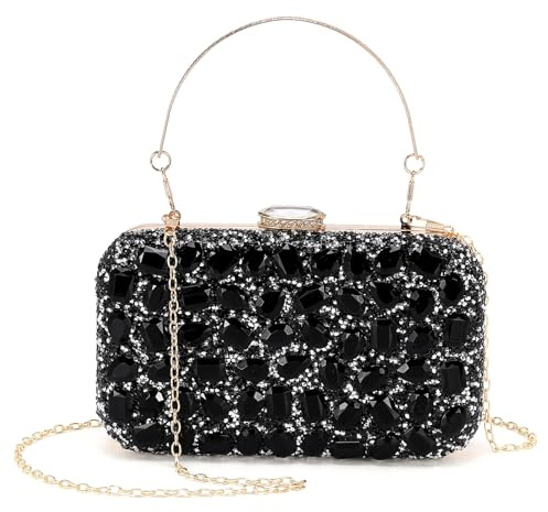 DTGN Evening Bags Clutch Purses for Women Formal, Gemstone Handbag Crystal Rhinestone Crossbody Square Bag for Wedding Guest Party