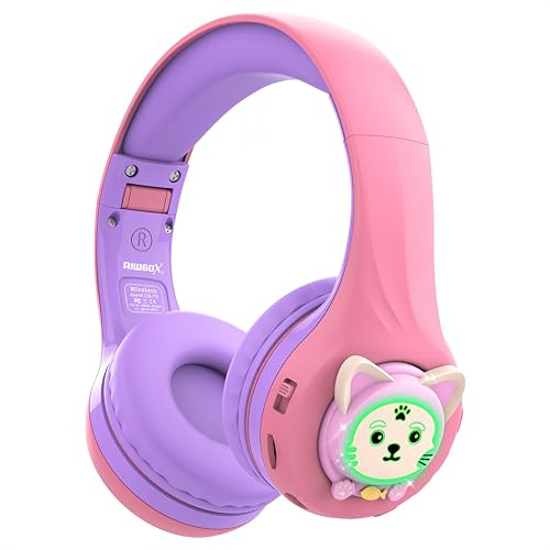 Riwbox CB-7S Casque Bluetooth sans fil avec oreilles de chat pour enfants avec micro et volume sûr 45 heures de lecture Bluetooth 5.3. Contrôle pour iPad/voyage/école/ordinateur portable/PC/TV