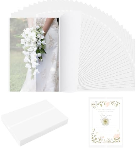 JAGERGREEN 50 Hojas de Papel Vegetal Translúcido Predobladas 13x18 cm, 115 gsm A7 Sobres Papel Blanco Vegetal Transparente para Invitaciones de Boda, Tarjetas de Felicitación, Baby Shower