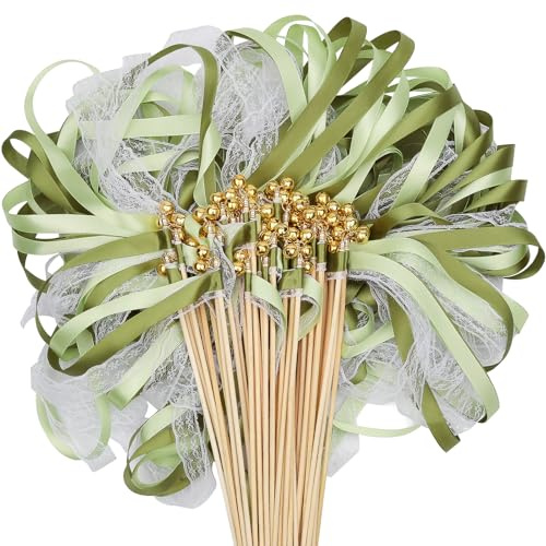 Wedding Wands,50 Stück Stäbe mit 100 Groß Glöckchen Wedding Wands Hochzeit,Seidenfeenstab,Zauberstäbe Hochzeit Luftschlangen,für Hochzeiten,Geburtstage,Feiertagsfeiern