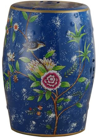 Leaceuv Keramik Gartenhocker,Keramik Hocker,Chinoiserie Sitzhocker,Beistelltisch Pflanzenständer,Indoor/Outdoor Gartenhocker,Dekorative Gartenhocker,für Garten,Wohnzimmer,Terrasse(Blauw)