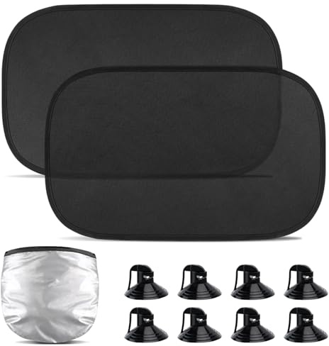 NICKLIN 2 Pcs Parasol Coche Bebé con Protección UV 44 x 36 cm | Parasoles Coche Bebé Lateral con 8 Ventosa,Negro Parasol Coche Infantil para Proteger del Sol a Bebés y Mascotas