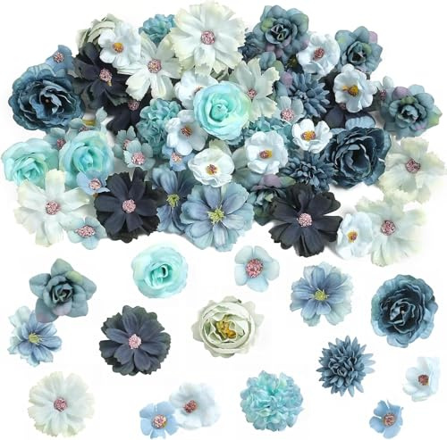 Wgewfhdf 30 Stück Deko Blumen zum Basteln – Künstliche Stoffblumen in 5 Farben (4~8 cm) für DIY, Scrapbooking, Hochzeiten, Partys & Home Deko – Mini Blumen für kreative Handwerksprojekte (Blau)