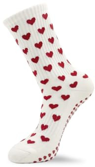 grippyglow Grip Socks Yoga, Barre, Anti-Rutsch Pilates Socken aus Baumwolle mit Grip in Herzform - Beige Rot - Gr. 36-41 - Full Heart