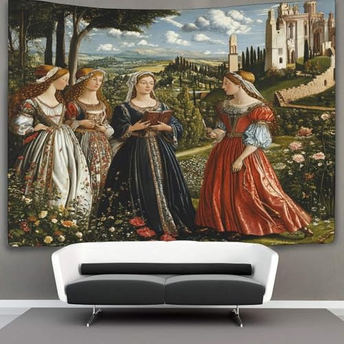 kaiyun Paesaggi rinascimentali Arazzi Estetica - Arazzo Da Parete Indie Decorazione Della Stanza Elegant Figures Gardens And Classical Architettura Appeso A Parete, Arte Da Parete 180cmx230cm