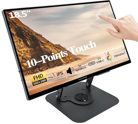 18.5 Large Touch Screen with IPS HDR 1080P Metal Housing with Smart Cover and Swivel Stand & Speakers, 99% sRGB, 350cd/m², VESA, USB-C HDMI Touchscreen