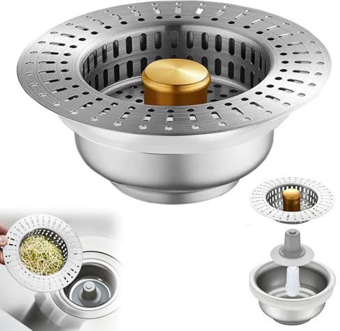 Abflussstopfen und Abflusssieb Küchenspüle 3-in-1 Abflusssieb Küchenspüle - Universal Pop-Up Stöpsel Mit Anti-Verstopfung Abflussstopfen Für 75-86mm Spülbecken & Tiefe >40mm