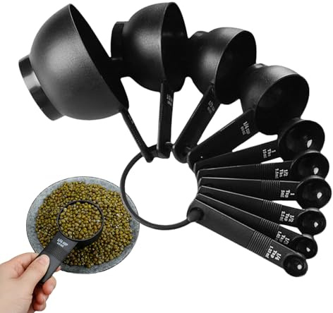 Kitchen Measuring Spoons Cups - Accurate Cooking Baking Set for Portion Control | Metal Construction with Etched Measurements, Stackable Space-Saving Design, Tool for Mixing