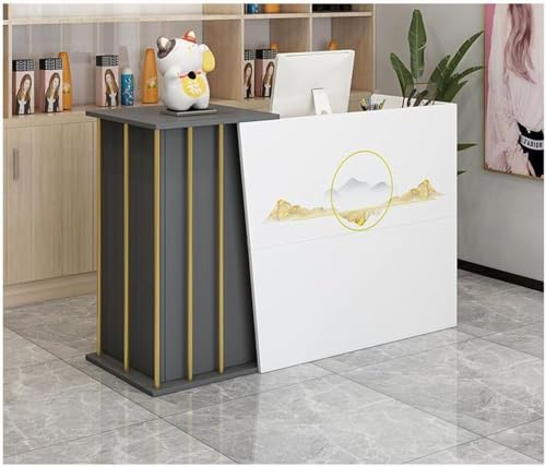 GLDWEY Empfangstresen Rezeptionstheke Holz mit Tastaturauszug – Rezeption Schreibtisch Bürotheke für Büro, Hotel, Salon & Kosmetikstudio(Off-White Printed,100x40x90cm)