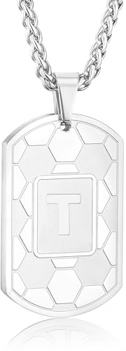 Fussball Geschenke Männer Jungen Edelstahl Buchstaben Halskette Schmuck | Fußball A-Z Halskette Alphabet Hundemarke Initialen anhänger Sport Sportler Geburtstagsgeschenke für Herren Jungen Freund