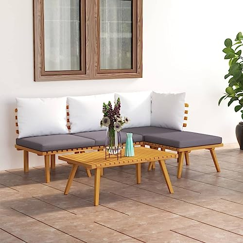 FWIKDUN Garten Lounge Set aus Massivholz Akazie 5-TLG. Modulares Terrassen Loungeset Holz mit gepolsterten Kissen Rustikales Outdoor Lounge Set Akazienholz für Garten und Terrasse