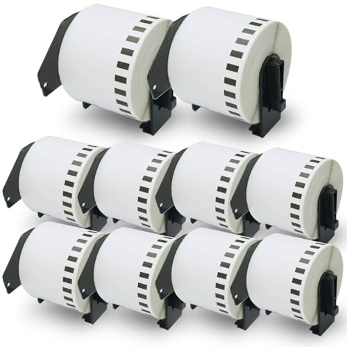 BETCKEY - 10 Rouleaux DK-22205 Rouleau de Papier Continu Compatible avec Brother, 62mm x 30.48m, 10 Étiquettes pour Imprimantes d'Étiquettes QL Brother