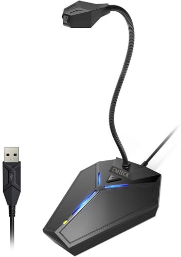 CMTECK Microphone D'ordinateur USB, Branchez & Jouez Bureau Omnidirectionnel Condenseur PC Portable Mic,Bouton Mute avec Indicateur LED,Compatible avec Windows/Mac,idéal pour Youtube, Skype (5ft)