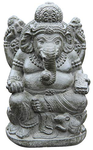 Ciffre Kleiner Ca. 20cm Gamesha Stein Buddha Antik Look Hindu Massiv Steinfigur Skulptur Feng Shui Garten Deko Wetterfest Lawa Stein Vitakra Mudra aus West Jawa STB29