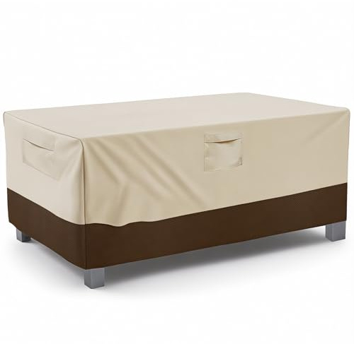 AOKEY Vailge Veranda Rectangular/Oval Patio Table Cover, Heavy Duty and Waterproof Outdoor Lawn Patio Furniture Covers, Large Beige & Brown
