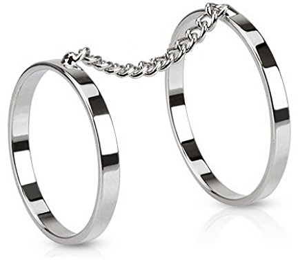 Bungsa Mittelring Kette mit 2 Ringen Rhodium platiniert Zehenring (Zehring Fussschmuck Fussring Toe-Ring Nail Ring Mittelring Nagelring)