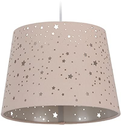Relaxdays Kinderzimmerlampe Sterne, hängende Schirmlampe für Mädchen, Sternenhimmel Motiv, E27, runder Stoffschirm, rosa, 122 x 27 x 27 cm
