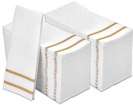 Disposable Hand Towels for Bathroom, Gold Design 200 Disposable Linen-Feel Guest Towels – Formal Dinner, Wedding Napkins for Tables, and Restrooms - 8.5x4-Inches Folded 12x16.5-inches unfolded,