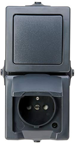 Kopp Nautic 2-fach Kombination (Mitten-Kontakt-Steckdose mit Klappdeckel und erhöhtem Berührungsschutz sowie Universalschalter), Aufputz Feuchtraum, IP44, senkrechte Montage, anthrazit, 136815006