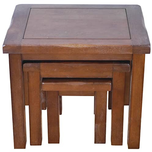 Aurotrice Original Solid Oak Nest of 3 Tables Wood Retro Style Side/End/Lamp Nesting Coffee Table Set Wooden